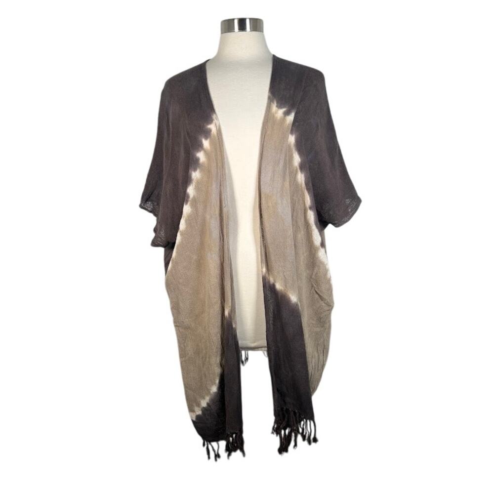 Bali Queen Women's Open Front Kimono Beach Cover Up OS Tie Dye Fringe Hem Boho